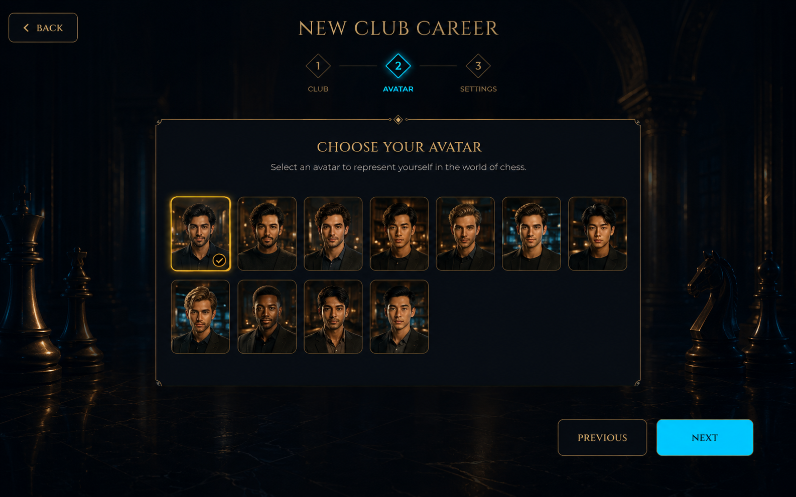 Bildschirm zur Erstellung des Manager-Avatars