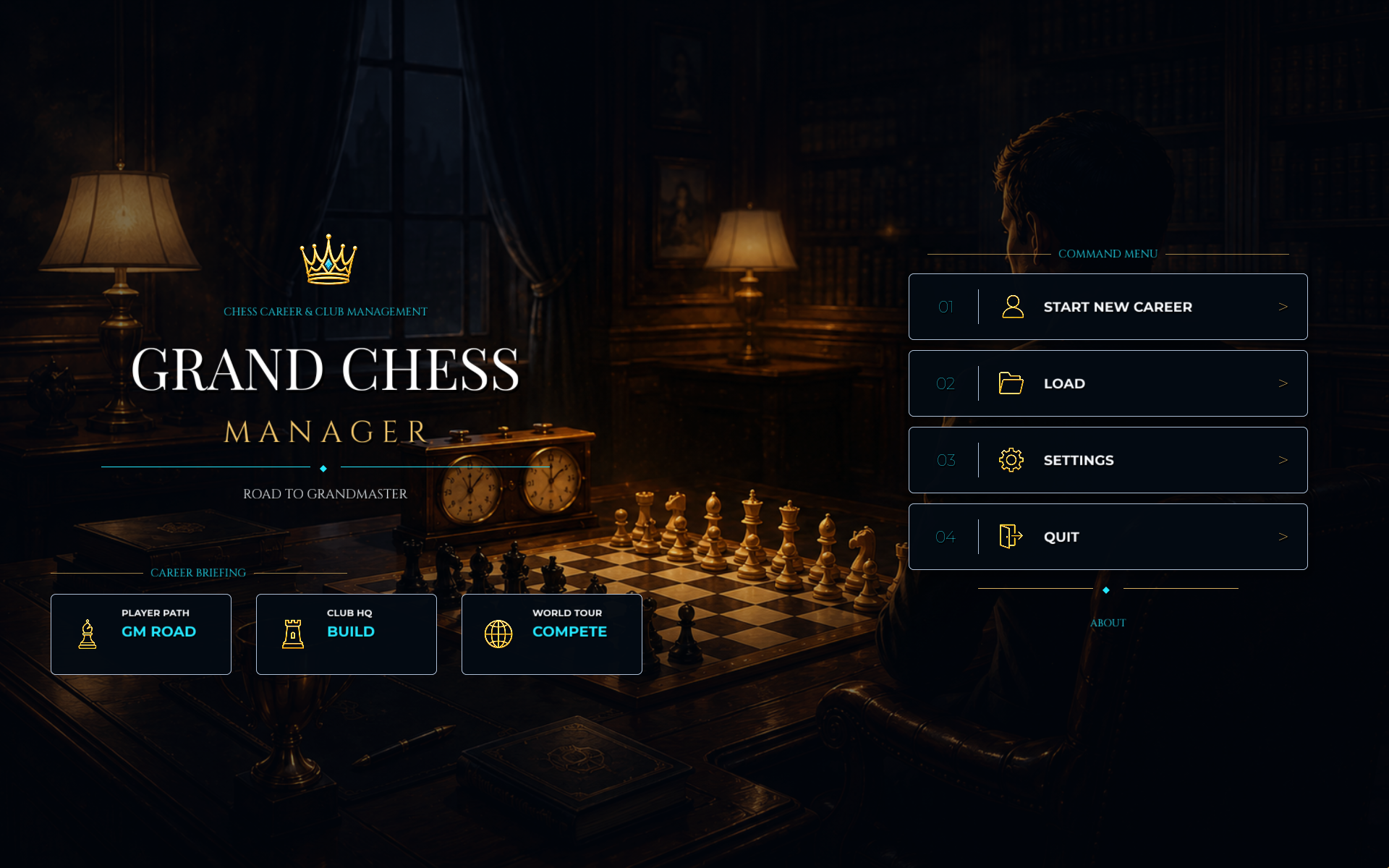 Hauptmenü-Bildschirm von Grand Chess Manager